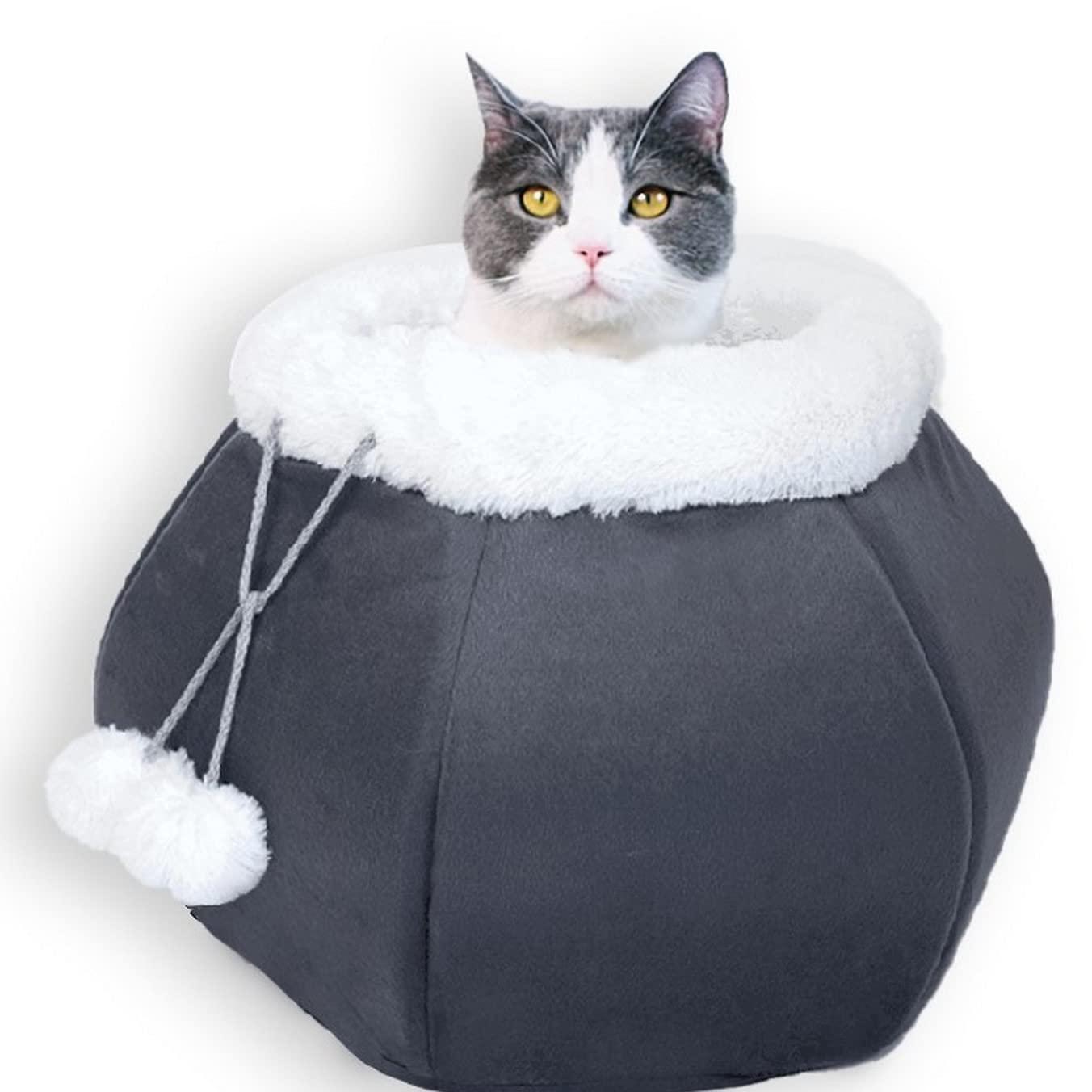 Cat Beds for Indoor Cats Cat Cave Bed Plush Round Soft Pet Tent with