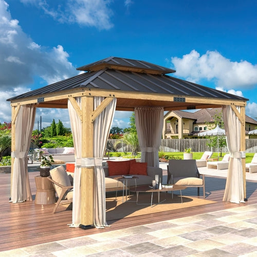 Spruce Wood Double Roof Gazebo 11x13