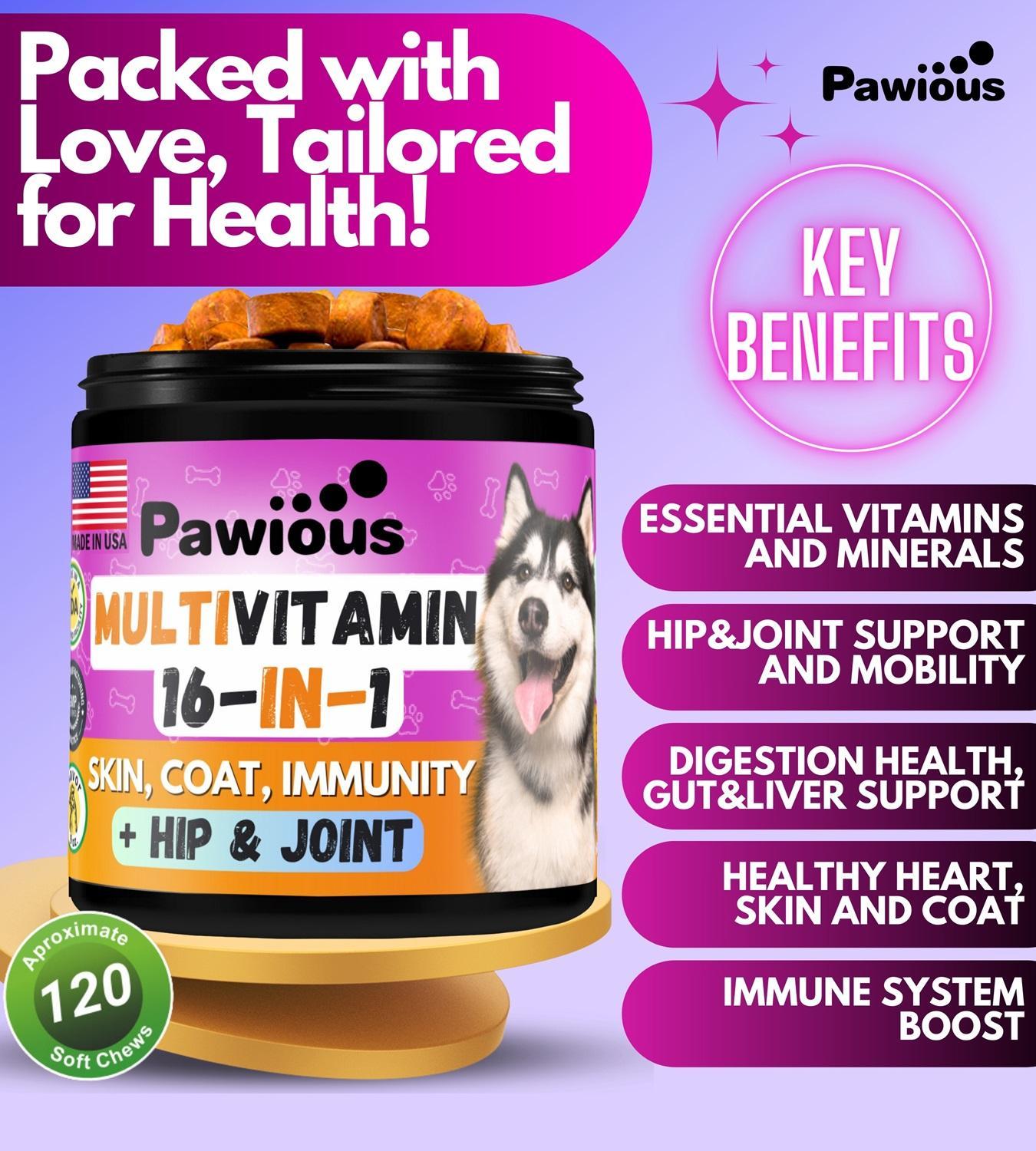 Dog Multivitamin Chewable with Glucosamine 16 in 1 Dog Vitamins and