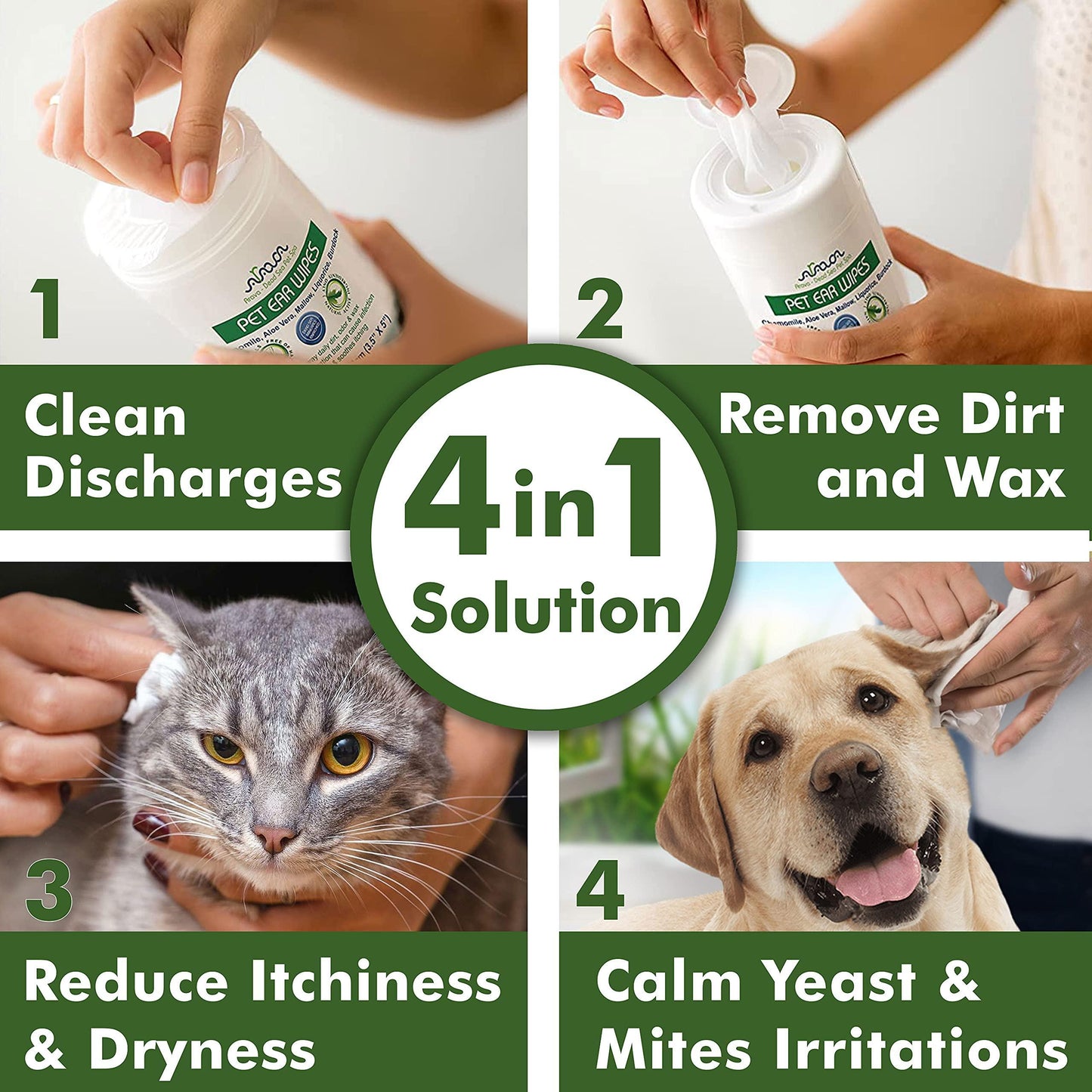 Ear Cleaner Wipes by Arava for Dogs Cats Puppies & Kittens 100