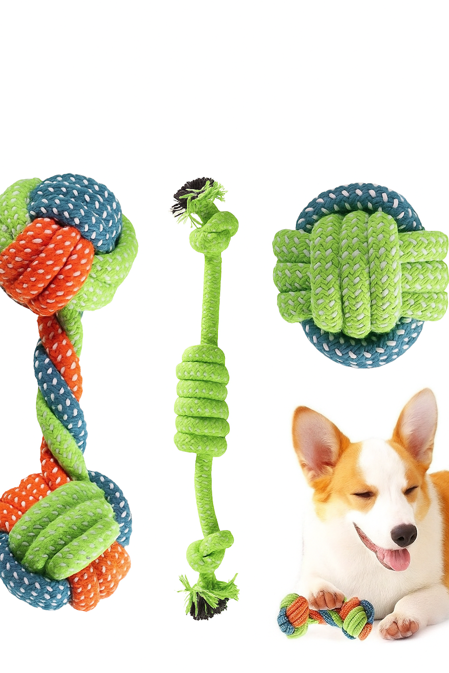 "Colorful Cotton Rope Dog Chew Toys – Set of Durable Knotted Tug Balls