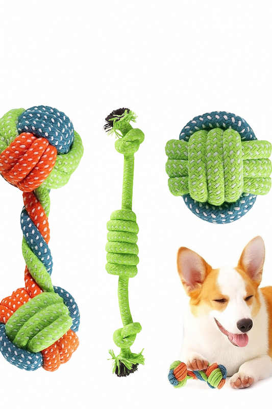 "Colorful Cotton Rope Dog Chew Toys – Set of Durable Knotted Tug Balls